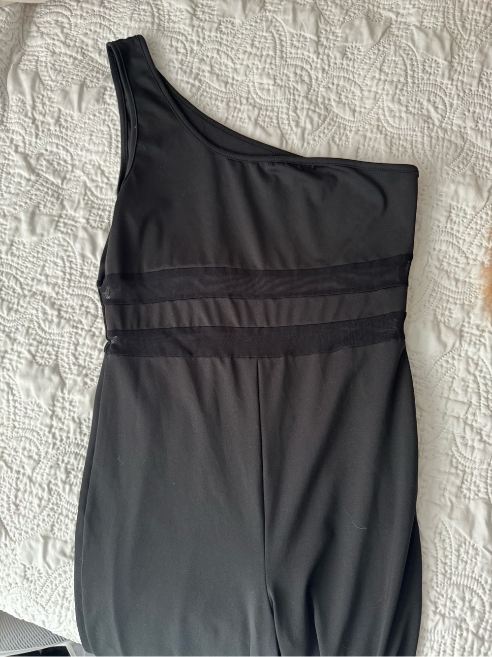 Black One-Shoulder Women’s Dress with Mesh Waist Detail